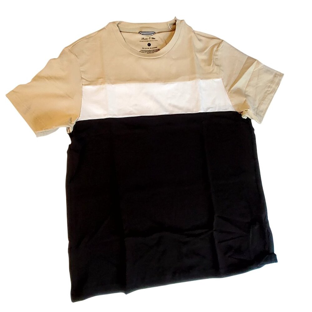 Porter & Ash Mens Performance Stretch Tee Size  XL Colorblock Beige/White/Black